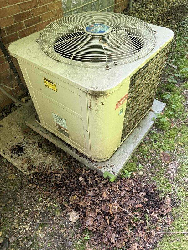Completed comprehensive Gold AC inspection on 10+ year old single-unit air conditioning system with basement air handler. Performed visual assessment of outdoor condenser unit, noting weathered exterior housing with age-appropriate surface wear and debris accumulation around base on concrete pad. Conducted electrical diagnostics using clamp meter to verify proper amperage draw and voltage readings at condenser unit, confirming system operational parameters within manufacturer specifications. Inspected electrical connections at junction box, documented wire conditions, and verified unit functionality. System currently operating as designed with no immediate service concerns identified during inspection.