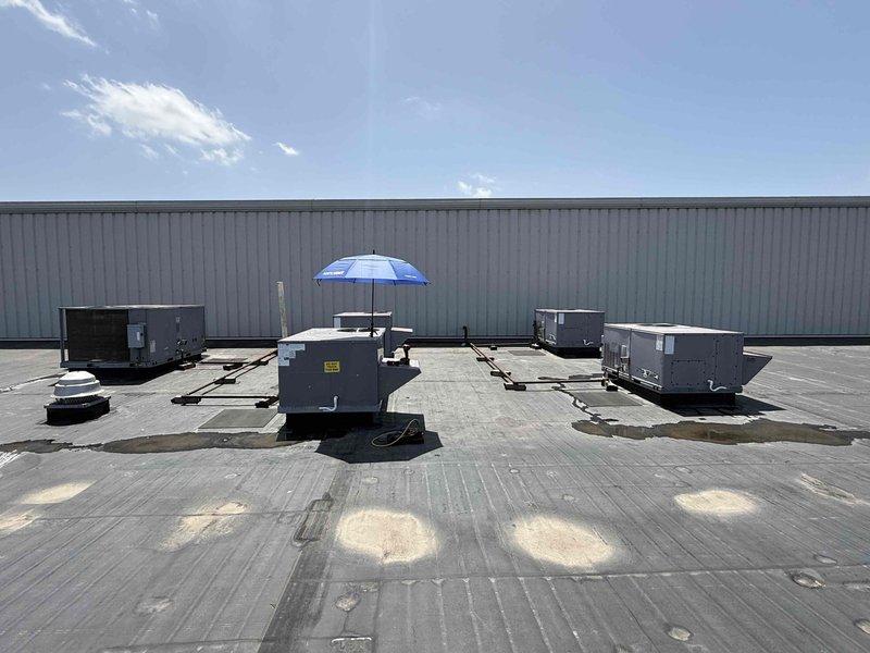 Responded to no cooling complaint for office area rooftop unit at commercial facility. Accessed RTU via ladder to diagnose air conditioning system not providing adequate cooling. Upon inspection, identified and resolved cooling deficiency, restoring proper airflow and temperature control to the office space.