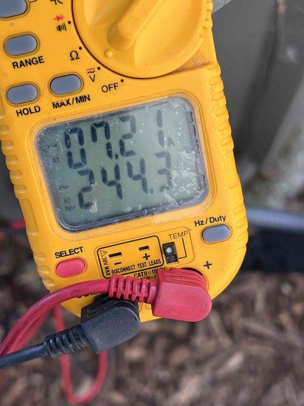 Performed after-hours diagnostic on air conditioning system. Used digital multimeter to test electrical components and measure system parameters including voltage, capacitance, and temperature readings to assess unit performance and identify any operational issues.