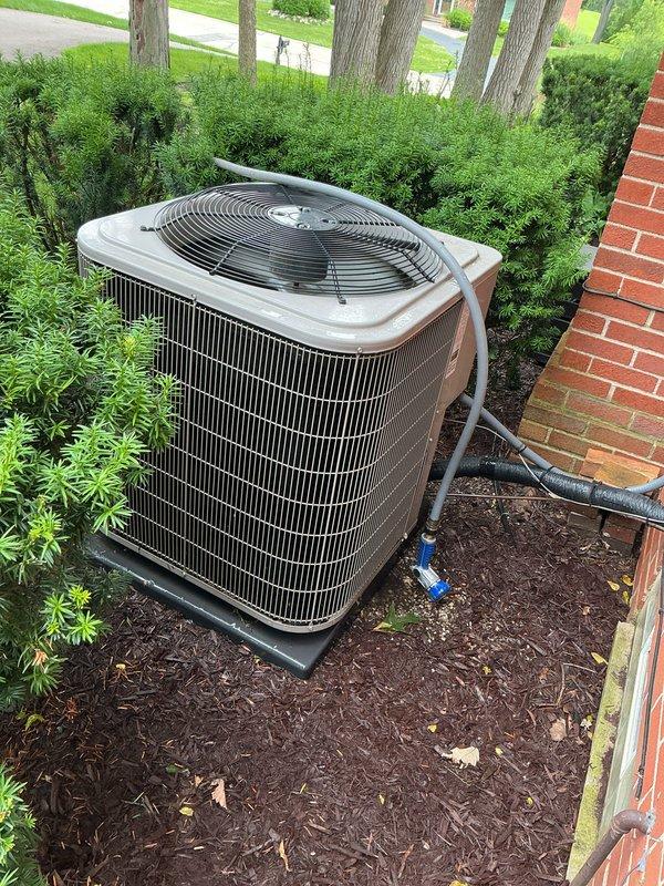 Completed Gold plan preventative maintenance on a four-year-old residential air conditioning system. Performed comprehensive inspection of outdoor condenser unit including cleaning of coils, verification of refrigerant levels, electrical connections check, and testing of all operational components. Unit found to be in good working condition with no deficiencies noted. All system parameters within manufacturer specifications and equipment operating efficiently for the cooling season.