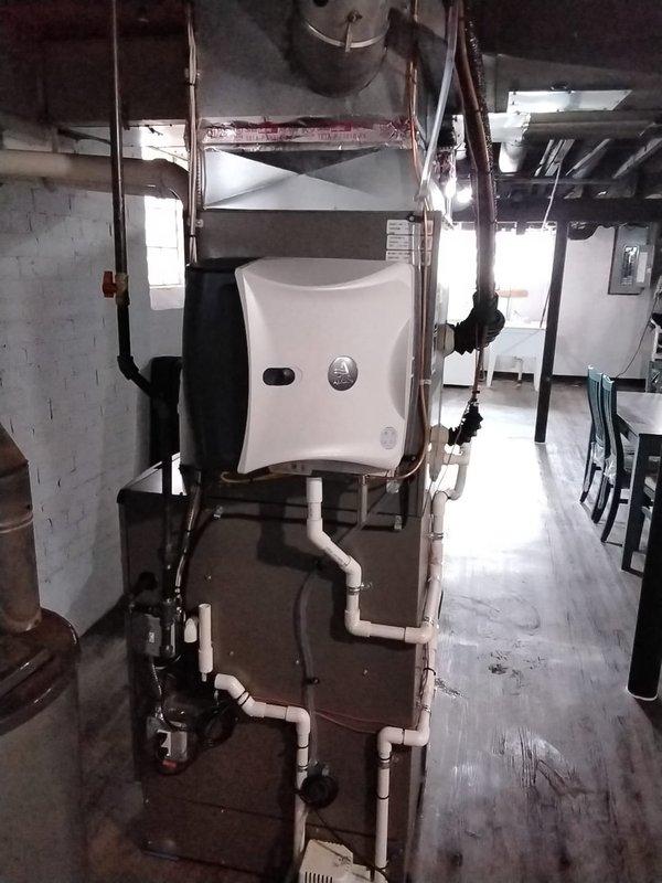 Completed follow-up visit to new HVAC installation to ensure customer satisfaction and system performance. Installed fan-powered humidifier integrated with existing ductwork system to improve indoor air quality throughout the residence. Performed final adjustments and verified proper operation of all mechanical components, including ductwork connections, heating system, and newly installed IAQ equipment.