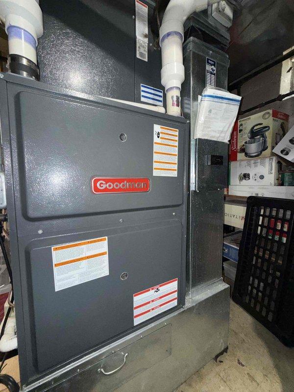 Responded to no cooling complaint on 10-year-old Goodman AC system. Upon arrival, confirmed system was not operational. Performed diagnostic evaluation of outdoor condensing unit and indoor air handler components. Measured supply air temperature at 75.7°F, indicating lack of cooling capacity. Inspected furnace/air handler unit, electrical connections, and associated ductwork for proper operation and airflow. Documented system conditions with temperature readings and visual inspection of equipment. Identified service needs and provided customer with findings and recommendations for restoring cooling function to the system.