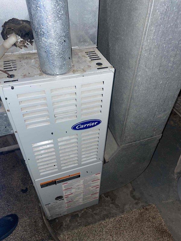 Conducted on-site assessment for replacement of 24-year-old central air conditioning unit located in backyard. Evaluated existing Carrier furnace system in basement, documenting current ductwork configuration including metal supply ducts with visible condensation patterns. Photographed HVAC infrastructure including attic-level ductwork connections and floor-level installations to provide comprehensive replacement quote for aging outdoor AC unit.