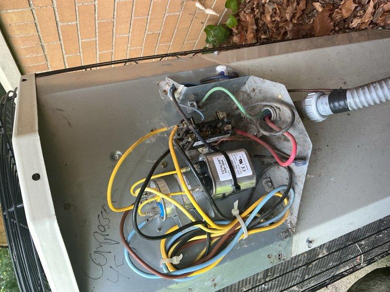 Responded to no cooling complaint with compressor not operating. Upon arrival, inspected outdoor condensing unit and electrical connections. Found failed contactor in electrical junction box preventing compressor engagement. Replaced defective contactor, verified proper wire connections, and tested system operation. Unit restored to normal cooling operation with compressor running as designed.