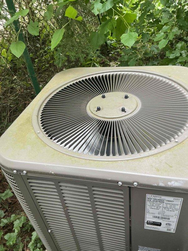 Completed comprehensive Gold AC inspection on dual-zone residential system with 2018 equipment featuring first floor and basement mini-split air handlers. Inspected outdoor condenser unit, verified operational status of both zones, documented equipment condition with vegetation encroachment noted around outdoor unit requiring clearance maintenance for optimal airflow and efficiency.