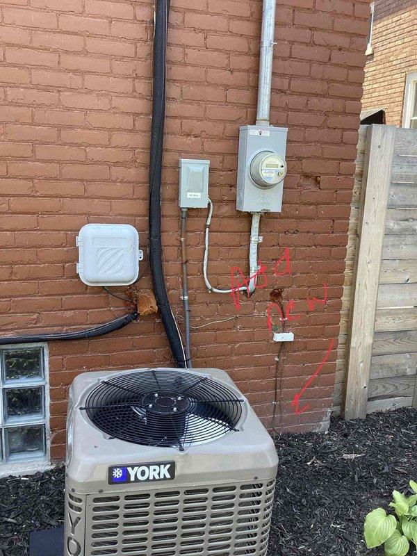 Completed diagnostic evaluation of a 4-year-old York air conditioning system experiencing reduced cooling capacity. Performed comprehensive assessment of the condensing unit located at exterior basement level, including compressor functionality, refrigerant levels, and overall system performance. Provided estimate for equipment replacement based on diagnostic findings and discussed available options with homeowner.