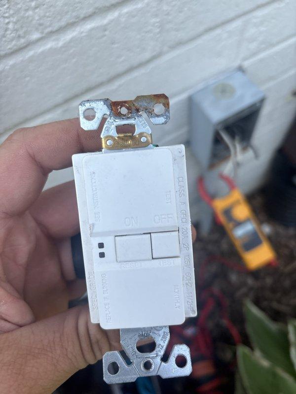 Responded to loss of power in detached garage where resetting the breaker had no effect. Upon investigation, identified a failed GFCI device in the circuit feeding the garage. The GFCI showed visible corrosion on mounting hardware and failed to restore power when tested. Removed the defective GFCI, verified circuit integrity with multimeter, and replaced with new GFCI device to restore full power to the detached garage.