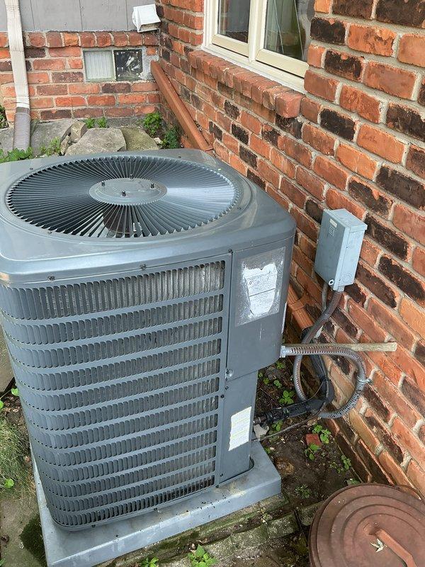 Completed Gold AC inspection on 5-year-old Lennox system with basement air handler and outdoor condensing unit. Addressed previously reported blower motor start fault (alarm ID 742) displayed on thermostat. Performed comprehensive system evaluation including refrigerant levels, electrical connections, condenser coil condition, and blower motor operation to diagnose and resolve the fault condition.