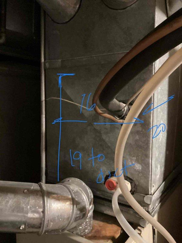 Provided comprehensive estimate for complete HVAC system replacement including non-operational air conditioning unit originally installed in 2012, outdoor condensing unit, and evaporator coil located in downstairs basement area. Assessed existing ductwork configuration with measurements noted at 19 inches, evaluated natural gas furnace compatibility, and documented current mechanical infrastructure including refrigerant lines, condensate drainage, and electrical connections to prepare detailed replacement specifications for new equipment installation.
