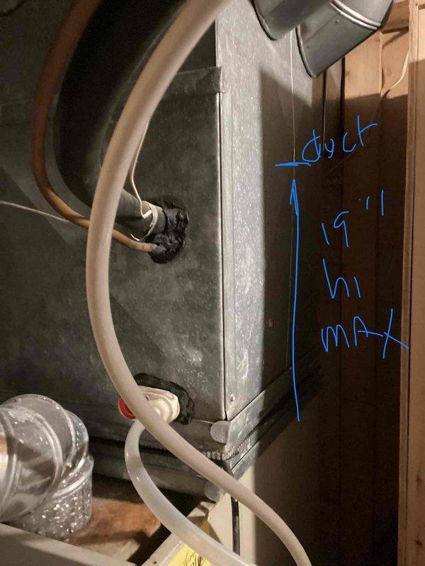 Provided comprehensive estimate for complete HVAC system replacement including non-operational air conditioning unit originally installed in 2012, outdoor condensing unit, and evaporator coil located in downstairs basement area. Assessed existing ductwork configuration with measurements noted at 19 inches, evaluated natural gas furnace compatibility, and documented current mechanical infrastructure including refrigerant lines, condensate drainage, and electrical connections to prepare detailed replacement specifications for new equipment installation.