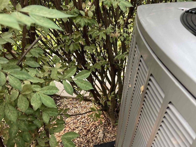 Completed comprehensive Gold AC inspection on residential air conditioning system less than one year old. Performed thorough evaluation of outdoor condensing unit including visual inspection of cabinet condition, refrigerant line connections, and proper clearances from surrounding vegetation. Verified unit operational status, checked manufacturer labels and specifications, inspected condensate drain line routing, and confirmed adequate airflow around equipment. System found to be operating normally with no immediate service concerns identified.