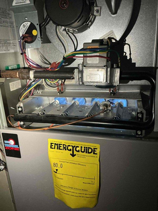 Completed comprehensive Gold AC Inspection on an 18-year-old air conditioning system and 12-year-old 80% AFUE furnace for a newly purchased home experiencing inadequate cooling on the upper floor. Performed full system evaluation including inspection of outdoor condenser unit, interior furnace components, blower motor assembly, gas valve, ignition control board, and flame sensors. Assessed airflow distribution issues causing temperature imbalance between first and upper floors, examining ductwork performance and zoning concerns. Conducted standard cooling maintenance procedures including cleaning, testing electrical connections, verifying refrigerant levels, and evaluating overall system performance to address reported cooling deficiencies.