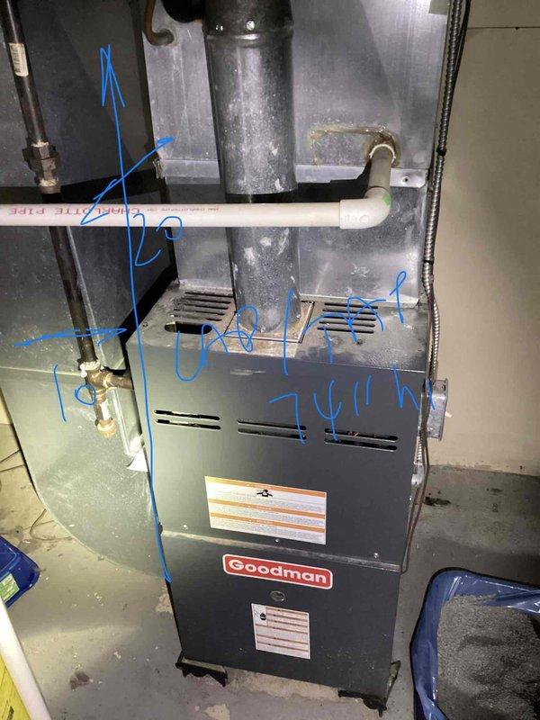 Conducted on-site evaluation for complete HVAC system replacement at residential property. Assessed existing Goodman furnace installation in basement utility area, noting current equipment configuration, ductwork connections, electrical wiring routing, and PVC condensate drainage system. Evaluated exterior electrical service location and clearances for potential outdoor condensing unit placement to provide comprehensive replacement estimate for new air conditioning and heating equipment.