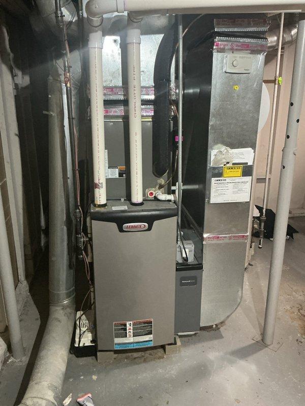 Responded to service call for 2-year-old Lennox cooling system not providing adequate cooling in basement installation. Upon arrival, verified thermostat was in OFF position with ambient temperature reading of 82°F. Performed comprehensive system inspection of air handler and associated HVAC components. Checked refrigerant levels, electrical connections, condensate drainage system, and ductwork connections. System evaluated and necessary adjustments made to restore proper cooling operation.