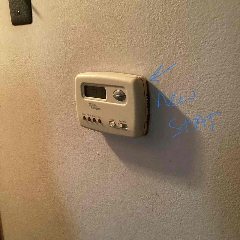 Responded to service call for 17-year-old air conditioning system that had been tripping breaker for one week and condenser unit would not operate due to burnt component failure. Conducted thorough system evaluation and determined AC system was flat on refrigerant with multiple failed components beyond economical repair given equipment age. Provided comprehensive replacement estimate for new HVAC system including new thermostat installation to replace existing White-Rodgers unit.