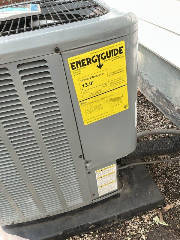 Completed comprehensive Gold plan AC maintenance inspection on a 5-year-old outdoor air conditioning system. Performed full system diagnostics using digital manifold gauges to verify refrigerant pressures, superheat, and subcooling values. Conducted visual inspection of condenser unit, confirmed proper operation of compressor and condenser fan motor, checked electrical connections, and verified system efficiency rating of 13.0 SEER as indicated on unit specifications. All components operating within normal parameters with no issues identified. System is in good working condition and ready for continued service.