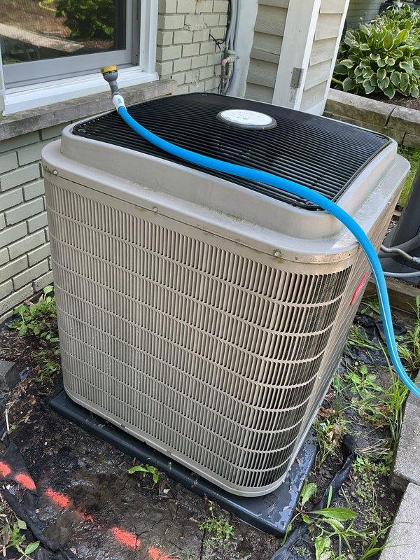 Completed comprehensive Gold AC Inspection and maintenance on a 9-year-old outdoor air conditioning unit. Performed standard tune-up procedures including system diagnostics, refrigerant level verification, electrical component testing, and condenser coil cleaning. Replaced worn insulation cushioning around refrigerant line piping and leveled the condenser unit on its pad to ensure proper drainage and optimal performance.