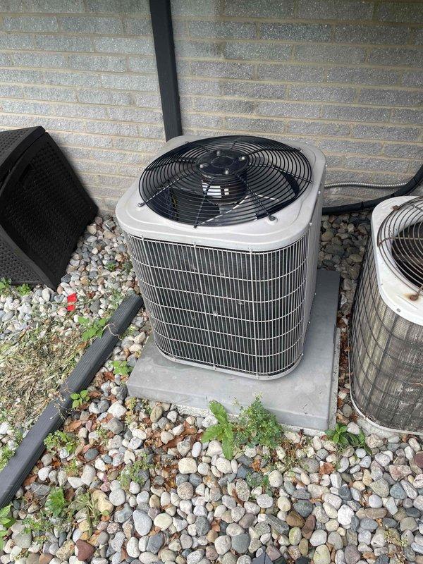 Responded to service call for inadequate cooling with unit running continuously and unable to reach setpoint temperature. Evaluated two outdoor condenser units located at rear of residence—one approximately 7 years old and one approximately 15 years old—both mounted on concrete pads against exterior brick wall. Performed comprehensive system assessment and provided replacement estimate for aging equipment that is unable to maintain desired indoor temperatures. Discussed maintenance program options to extend equipment longevity and optimize system performance.
