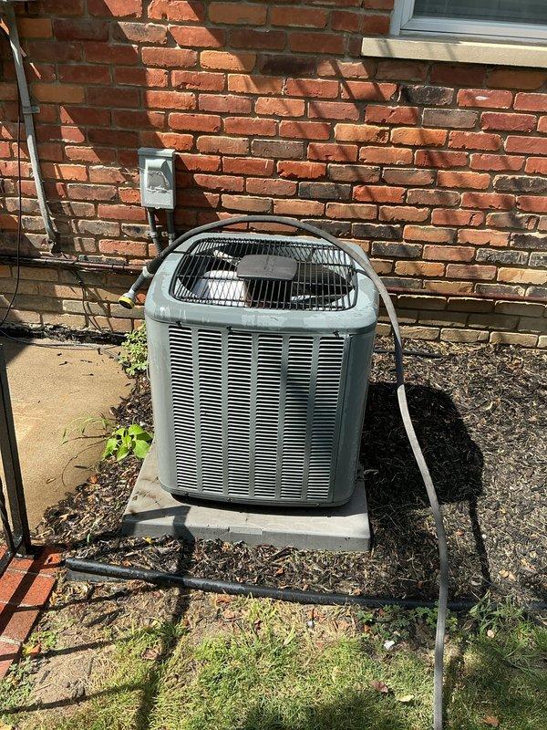 Completed comprehensive Gold AC inspection on 10+ year old residential HVAC system with air handler located in basement. Inspected outdoor condenser unit and indoor components, verifying operational status of all equipment. System currently functioning properly but requires special-ordered air filters and humidifier pads available through Williams Distributing Livonia. Follow-up service visit scheduled to install filters and complete maintenance items as noted in invoice #AMP-M1-1056.