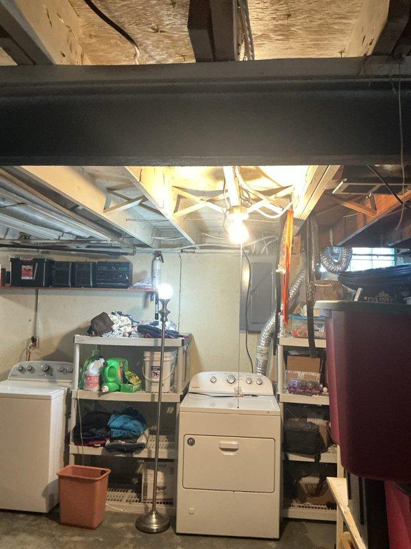 Responded to service call for non-functioning gas dryer following utility company recommendation for gas line repair. Upon inspection of basement utility area, assessed gas supply piping system serving laundry appliances. Examined existing gas line infrastructure including aged galvanized piping showing visible corrosion and discoloration along ceiling-mounted runs. Evaluated copper tubing connections and fittings in exposed crawl space area with deteriorating conditions. Performed necessary repairs to restore proper gas supply to dryer appliance, ensuring all connections met code requirements and passed leak testing protocols.
