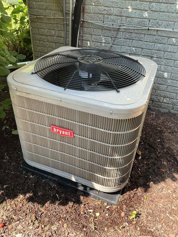 Completed comprehensive Gold AC inspection on 4-year-old Bryant residential air conditioning system with attic-mounted air handler. Performed full system evaluation including refrigerant pressures, electrical connections, condensate drainage, and airflow measurements on outdoor condenser unit and indoor components. System operating within manufacturer specifications with no deficiencies noted; all components functioning properly and unit maintaining adequate cooling capacity.