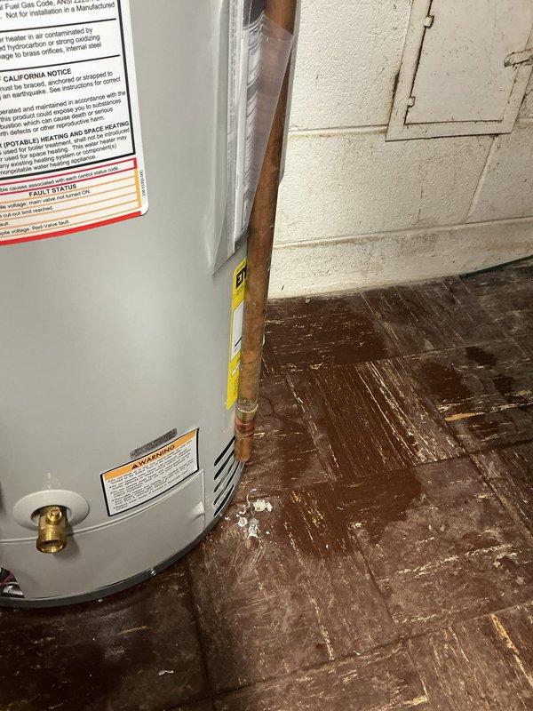 Installed a 40-gallon standard tanked water heater in basement utility area, including proper copper piping connections, required safety valves, and code-compliant venting. All connections were pressure-tested and verified operational, with unit properly secured and labeled per manufacturer specifications.