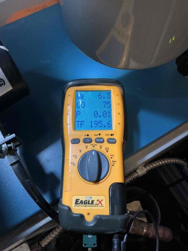 Performed comprehensive tune-up and safety inspection on seven-year-old boiler system located in first floor utility room. Verified proper ignition sequence with burner firing correctly, measured supply temperature at 195.2°F using digital multimeter, and inspected all gas connections, venting components, and heat exchanger for safe operation. System is functioning within normal parameters with no deficiencies noted at this time.