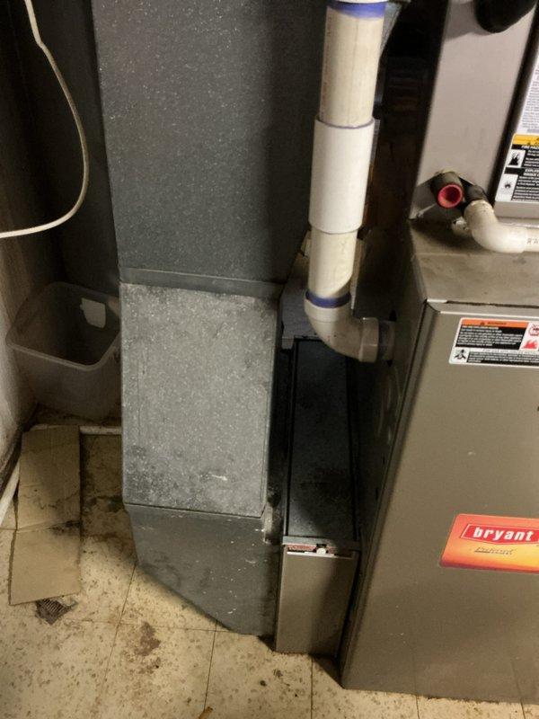 Completed full furnace replacement in basement for 18+ year old unit. Installed new Bryant furnace system with associated ductwork connections, PVC condensate drainage piping, refrigerant lines, and electrical connections. System tested and operational upon completion.