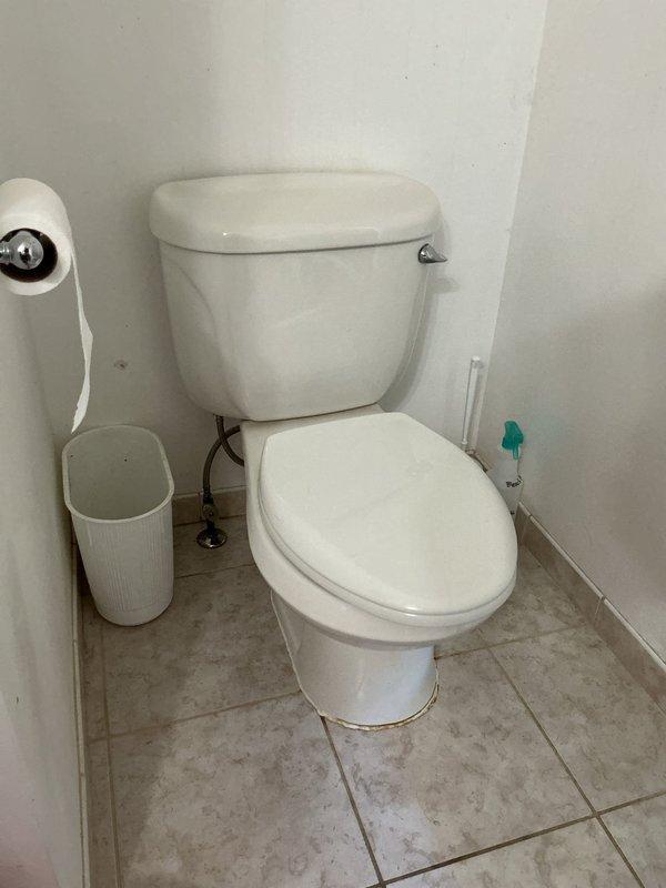 Replaced two existing toilets with new comfort-height elongated bowl models at customer request. First unit installed in basement bathroom, second unit installed in master bathroom. Removed old fixtures showing mineral deposit buildup and interior staining, disconnected water supply lines, unbolted from floor flanges, and properly disposed of old units. Installed new wax rings, positioned and secured new toilets to floor flanges with closet bolts, reconnected water supply lines with new shut-off valves, tested flush mechanisms for proper operation, and verified all connections for leaks. Both installations completed successfully with no water leakage detected.