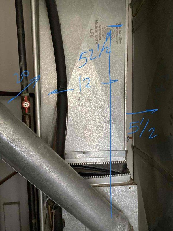 Conducted comprehensive replacement estimate for 28-year-old HVAC system including both furnace and air conditioning components located in utility room. Evaluated existing cylindrical outdoor condenser unit with protective metal grille and assessed indoor air handler with associated ductwork and refrigerant lines. Documented equipment age, current installation configuration, and provided replacement recommendations for aging system that has exceeded typical service life expectancy.