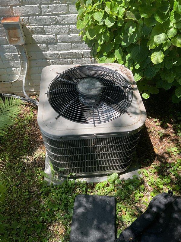 Completed comprehensive Gold AC inspection on multi-unit residential HVAC system with equipment dating from 2002-2007, including two basement coils and one second-floor unit. Performed thorough evaluation of outdoor condenser unit and indoor air handling components, replaced 16x25x4 air filter as scheduled, and documented system condition with photographic evidence. All equipment confirmed operational at time of service with no immediate service needs identified.