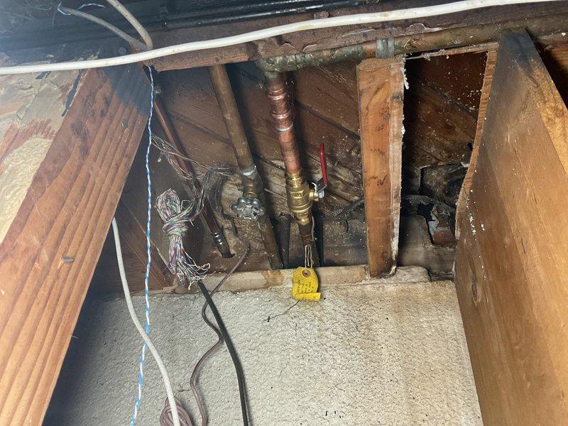 Completed hose bib repairs on exterior brick wall as specified in the estimate. Accessed copper supply lines through attic space to address leaking connections and deteriorated fittings. Repaired outdoor water spigot mounted on exterior wall, replacing corroded components and ensuring proper seal to prevent future leaks. All plumbing connections tested and verified operational with no active leaks upon completion.
