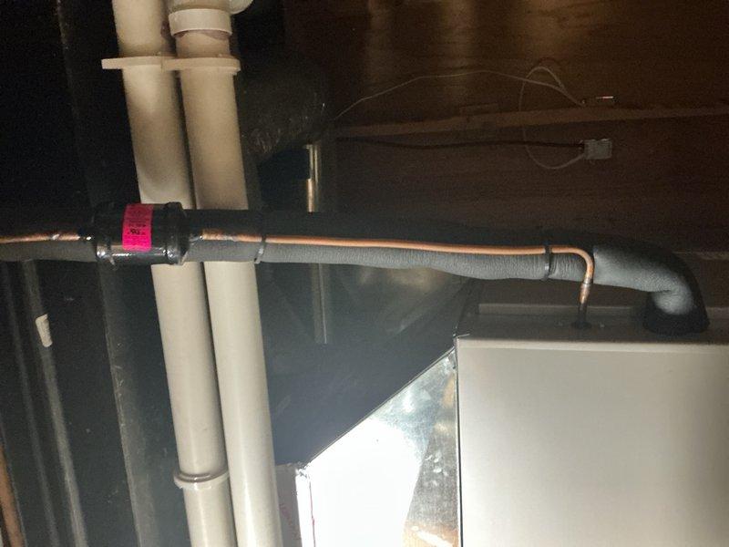 Responded to no cooling complaint on seven-year-old air conditioning system. Diagnosed failed thermal expansion valve (TXV) preventing proper refrigerant metering to the evaporator coil located in basement. Documented system configuration and refrigerant lines for upcoming TXV replacement, which has been ordered and is available for pickup under existing purchase order for completion of repair.