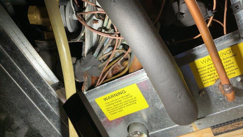 Responded to service call for Unico A/C system on third level with reported refrigerant leak and inadequate cooling performance since last recharge. Upon inspection, located refrigerant leak in copper line connections near air handler assembly. Repaired leak, pressure tested system, evacuated lines, and recharged system to manufacturer specifications. Verified proper system operation and cooling capacity restored.