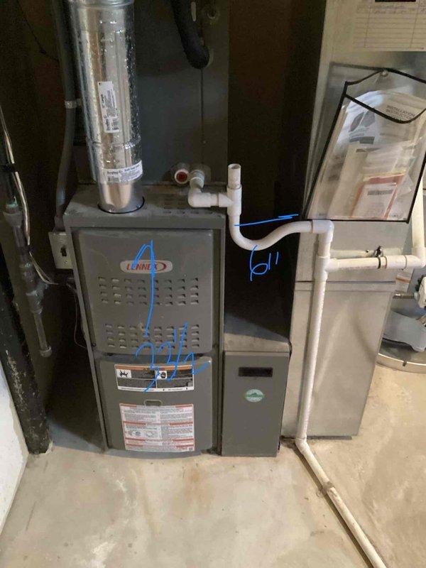 Provided estimate for replacement of existing 10+ year old air conditioning system and natural gas furnace currently located in basement. Current Lennox equipment is operational but nearing end of service life. Evaluated existing ductwork, thermostat, and ventilation configuration to determine replacement specifications and equipment sizing requirements.