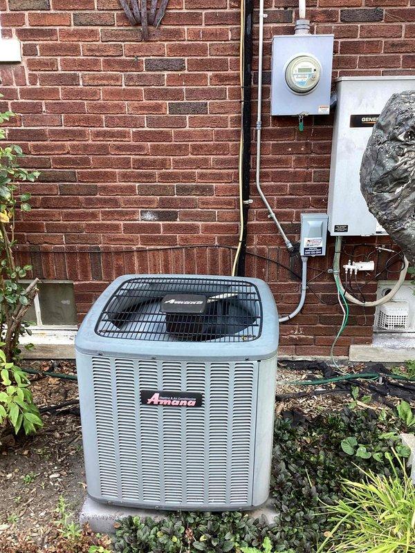 Conducted comprehensive assessment of 10+ year old Unico high-velocity HVAC system located on third level experiencing coolant leak and inadequate cooling performance. Evaluated existing equipment including indoor air handler with condensate management system and outdoor Amana condenser unit, documenting system configuration, refrigerant line routing, electrical connections, and evidence of moisture issues on equipment platform. Prepared full system replacement estimate to address refrigerant leak and restore proper heating and cooling capacity.