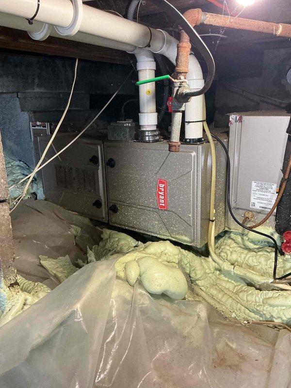 Completed comprehensive AC tune-up on 8-year-old packaged HVAC system located in crawl space. Performed full cooling system inspection including refrigerant levels, electrical connections, condensate drain lines, and airflow verification. Installed new 16x25x4 Honeywell pleated air filters to improve system efficiency and indoor air quality. All components found operating within normal parameters with no deficiencies noted. System tested and confirmed working properly upon completion.