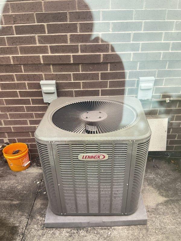 Completed Gold AC inspection on two 6-year-old air conditioning systems. Performed comprehensive maintenance including inspection of outdoor Lennox condenser unit, verified refrigerant levels, checked electrical connections, cleaned condenser coils, and tested system operation. Inspected basement equipment area including HVAC components and associated mechanical systems to ensure proper functionality and identify any potential issues. Both units operating within normal parameters with no immediate repairs required at time of service.