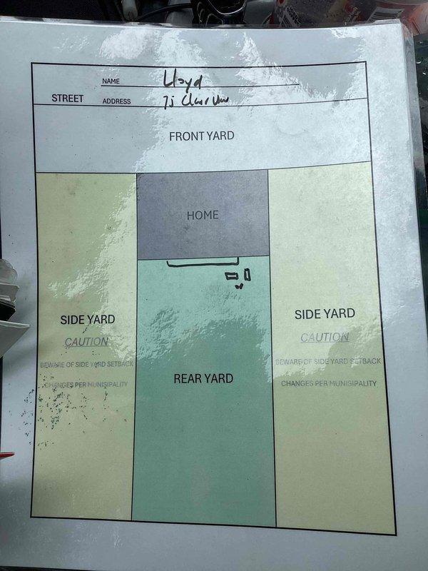 Conducted on-site evaluation for standby generator installation at residential property. Assessed existing electrical panel configuration and capacity, documented current breaker layout and available circuits for generator integration. Created property diagram identifying optimal generator placement location considering setback requirements, side yard clearances, and transfer switch routing to main electrical service panel.
