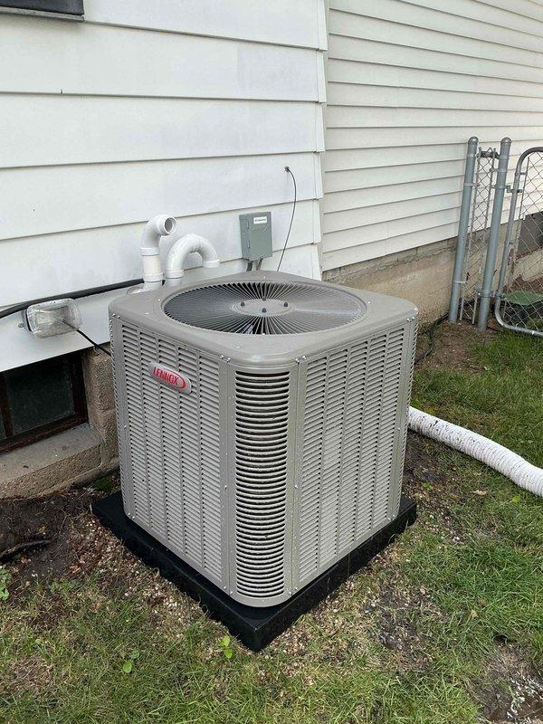 Completed comprehensive Gold Furnace Inspection on 1-year-old HVAC system including basement furnace and outdoor Lennox air conditioning condenser unit. Performed thorough visual inspection of all accessible components, verified proper operation of condensate pump and drainage system, inspected electrical connections and controls, and confirmed AC unit is properly positioned on pad with adequate clearance. All equipment found operating within normal parameters with no immediate service needs identified at this time.