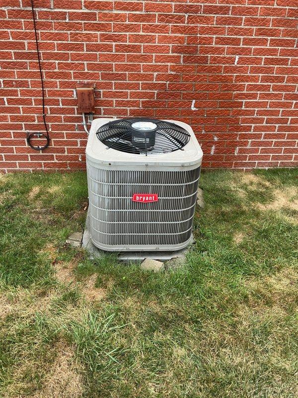 Completed preventative maintenance tune-up on Bryant furnace and air conditioning system located in basement with outdoor condensing unit. Performed comprehensive inspection of both heating and cooling components, checked all electrical connections, tested system controls and thermostat operation, inspected ductwork connections including flexible ducting, verified proper airflow through TRION Air Bear filtration system, and examined outdoor condensing unit for proper operation. All systems tested and operating within manufacturer specifications with no immediate repairs required.