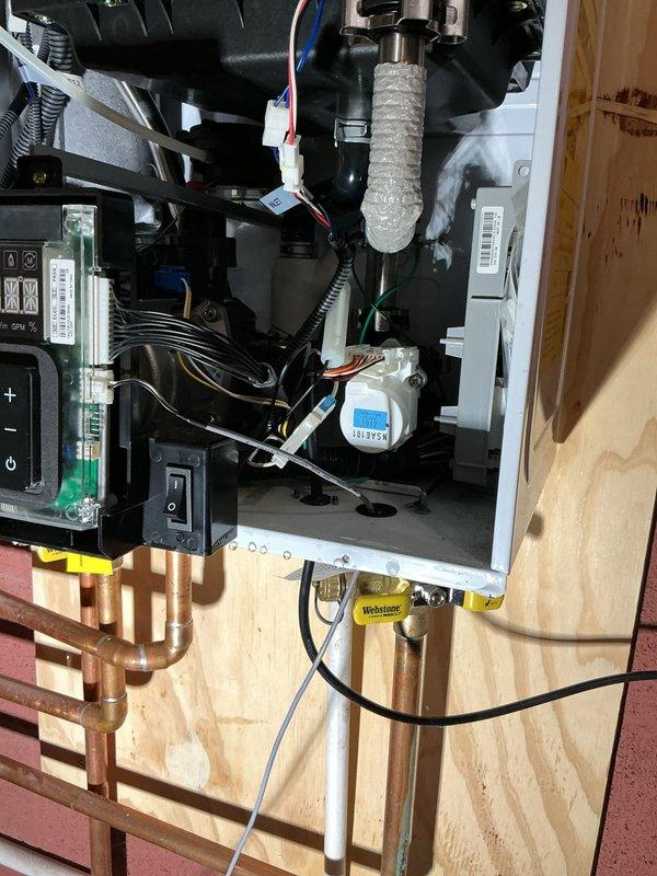 Completed preventive maintenance service on two tankless water heater units. Performed thorough descaling flush on both systems by isolating the units, connecting flushing equipment with descaling solution, and circulating through the heat exchangers to remove mineral buildup and scale deposits. Inspected internal components, burner assemblies, and heat exchangers during service. Verified proper operation of all electrical connections, gas supply lines, and plumbing connections. Tested both units for proper ignition, flame characteristics, and temperature output upon completion. All systems restored to normal operation with improved efficiency.