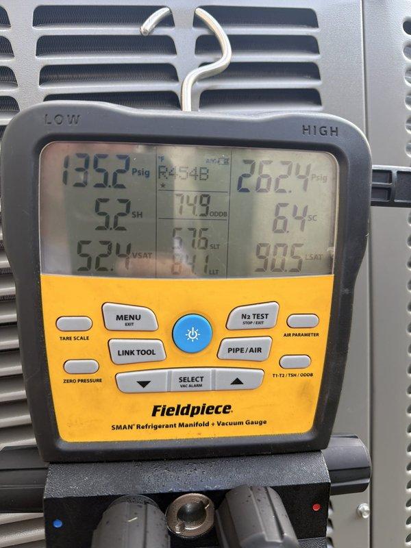 Completed full HVAC system installation for mobile home including 56,000 BTU furnace and 2.5 ton air conditioning unit positioned in left side yard. Installed Sensi thermostat and performed all necessary electrical and mechanical connections including reconnection of existing service lines. Obtained mechanical and electrical permits as required. Charged refrigerant system to manufacturer specifications, verified proper superheat and subcool readings, and confirmed all operational parameters within acceptable ranges. System tested and left in full working order with utility rebate applications submitted.