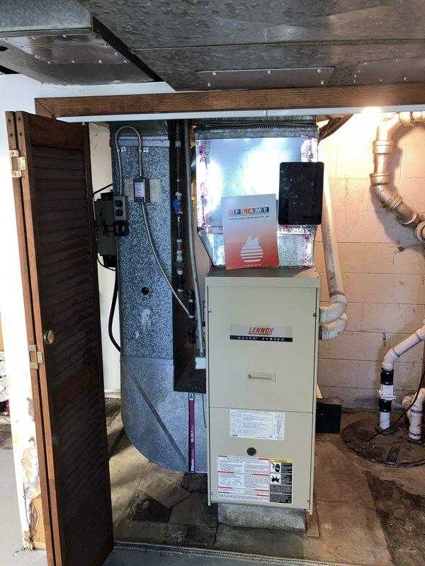 Provided estimate for replacement of 10+ year old natural gas furnace located in basement. Current Lennox unit is operational but aging beyond typical service life. Assessed existing electrical panel, ductwork configuration, and mechanical room layout to determine replacement specifications and installation requirements.