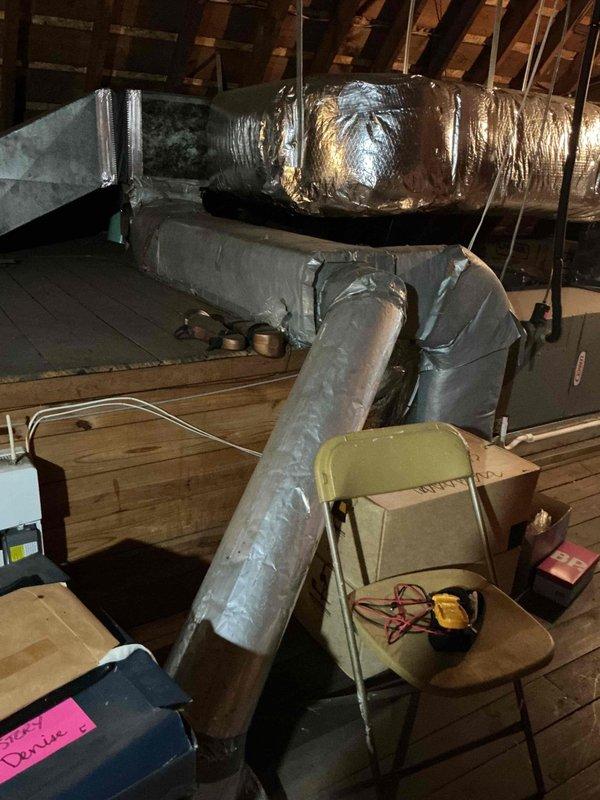 Responded to no cooling complaint on second floor air conditioning system. Upon arrival, found thermostat unresponsive and unable to communicate with ten-year-old outdoor condensing unit. Accessed attic-mounted air handler to perform diagnostic testing using multimeter to check control voltage and verify proper power supply to thermostat circuit. Identified failed thermostat as root cause of system inoperability. Replaced defective thermostat with new unit, verified proper wiring connections, and programmed settings per customer preferences. Cycled system through cooling mode to confirm proper communication between thermostat and air handler, verified adequate airflow through ductwork, and ensured condensing unit engaged properly on call for cooling. System restored to full operational status with proper temperature control functionality.