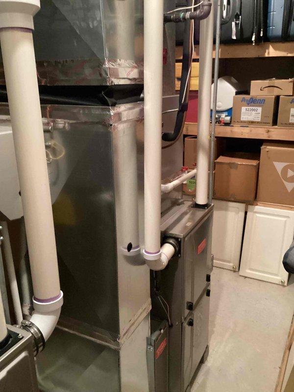 Completed estimate for replacement of 10+ year old air conditioning system experiencing refrigerant leak. Current equipment operational but inefficient due to freon loss. Evaluated existing basement-installed HVAC system including natural gas furnace, ductwork, and associated plumbing components. Provided replacement options for central air conditioning unit compatible with existing furnace and air distribution infrastructure.