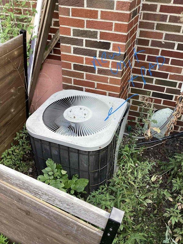 Conducted comprehensive full system evaluation for aging HVAC equipment replacement. Assessed existing outdoor air conditioning condenser unit positioned between building structures and inspected basement furnace installation with associated mechanical systems and ductwork. Documented current equipment conditions, spatial constraints, and existing infrastructure to provide accurate replacement system recommendations and quote preparation.