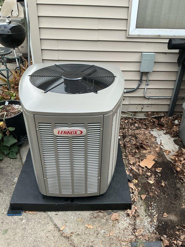 Completed full HVAC system installation including 70,000 BTU furnace, 2.5-ton air conditioning unit, 40-gallon hot water heater, and humidifier. Installed Lennox condensing unit on concrete pad in rear yard with proper electrical disconnect and conduit routing, ensuring adequate clearance for maintenance access. Mounted new thermostat control panel on interior wall, performed system flush, reconnected all utilities, and coordinated mechanical and electrical permit requirements. Verified proper operation of all installed equipment and registered system for applicable utility rebates with AHRI certification number documented.