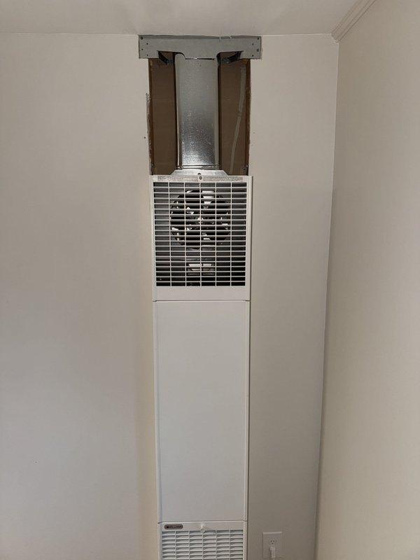 Successfully installed a 45,000 BTU wall heater unit in residential interior space. Completed mechanical installation including ductwork connection to existing plenum, secured unit to wall structure, and reconnected all electrical components to code specifications.