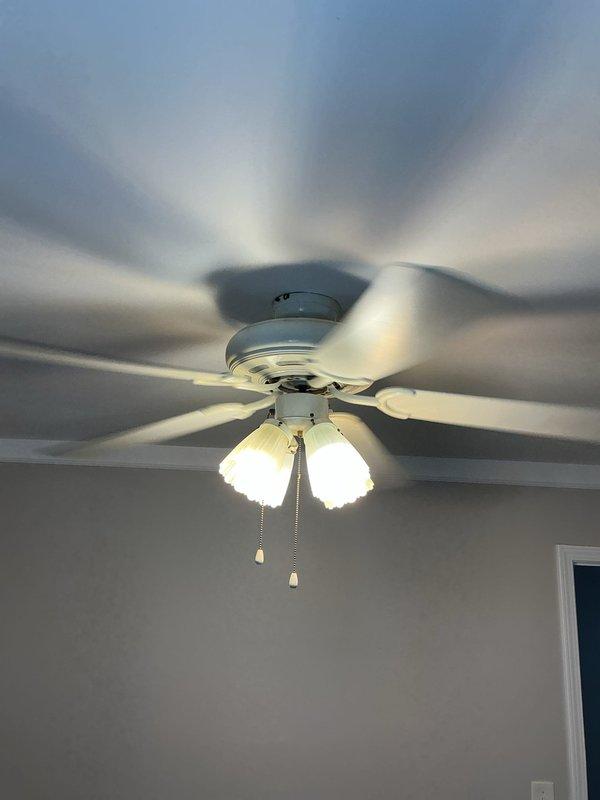 Responded to service call for non-operational ceiling fan in bedroom. Upon inspection, diagnosed and resolved electrical issue with fan motor circuit. Restored full functionality to ceiling fan unit with integrated light kit, verified proper operation of all fan speeds and lighting controls, and confirmed pull chain mechanisms operating correctly.